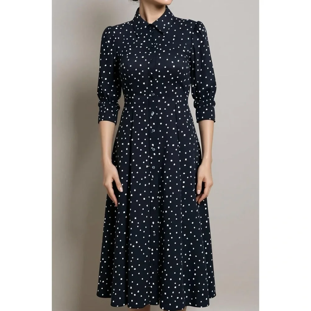 RIXO LONDON Bloom Shirt Dress, Starry Night Navy, 2 (US)
